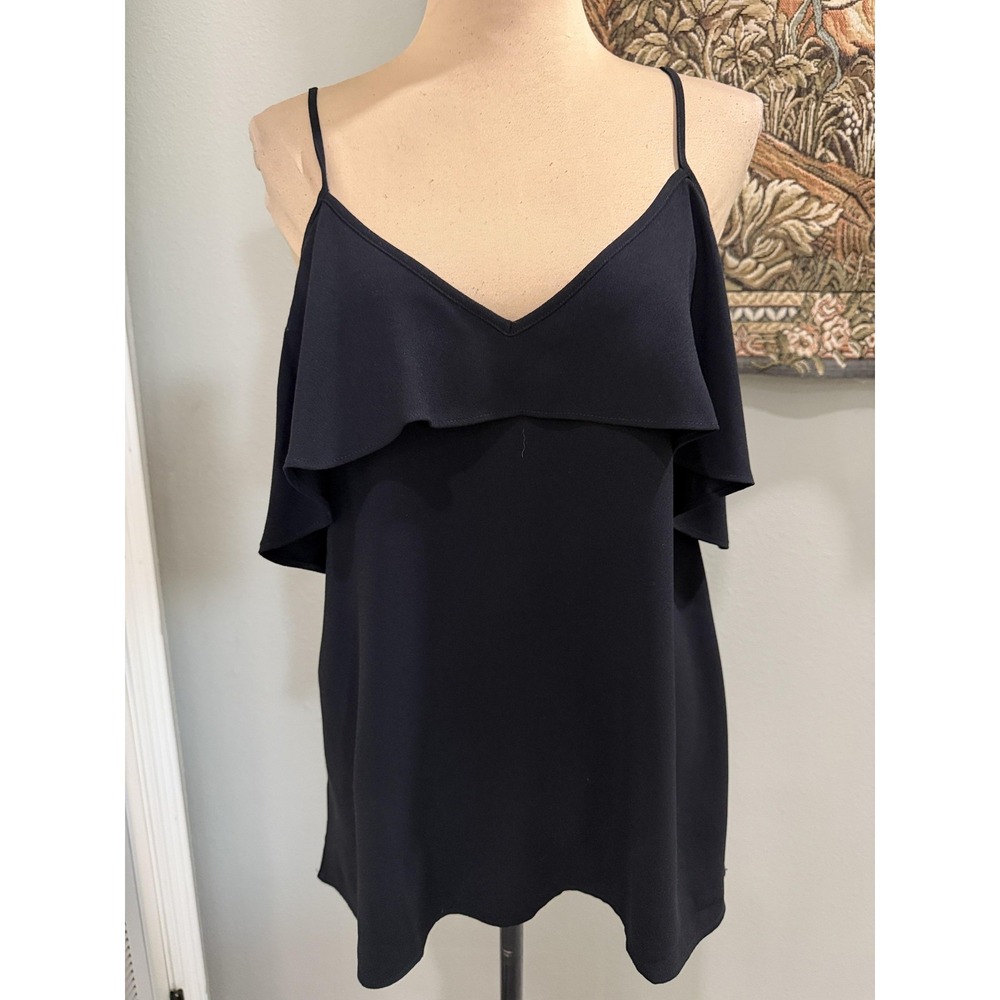 Ann Taylor Tank Top Womens Small Black Ruffle V Neck Camisole Strappy Layered